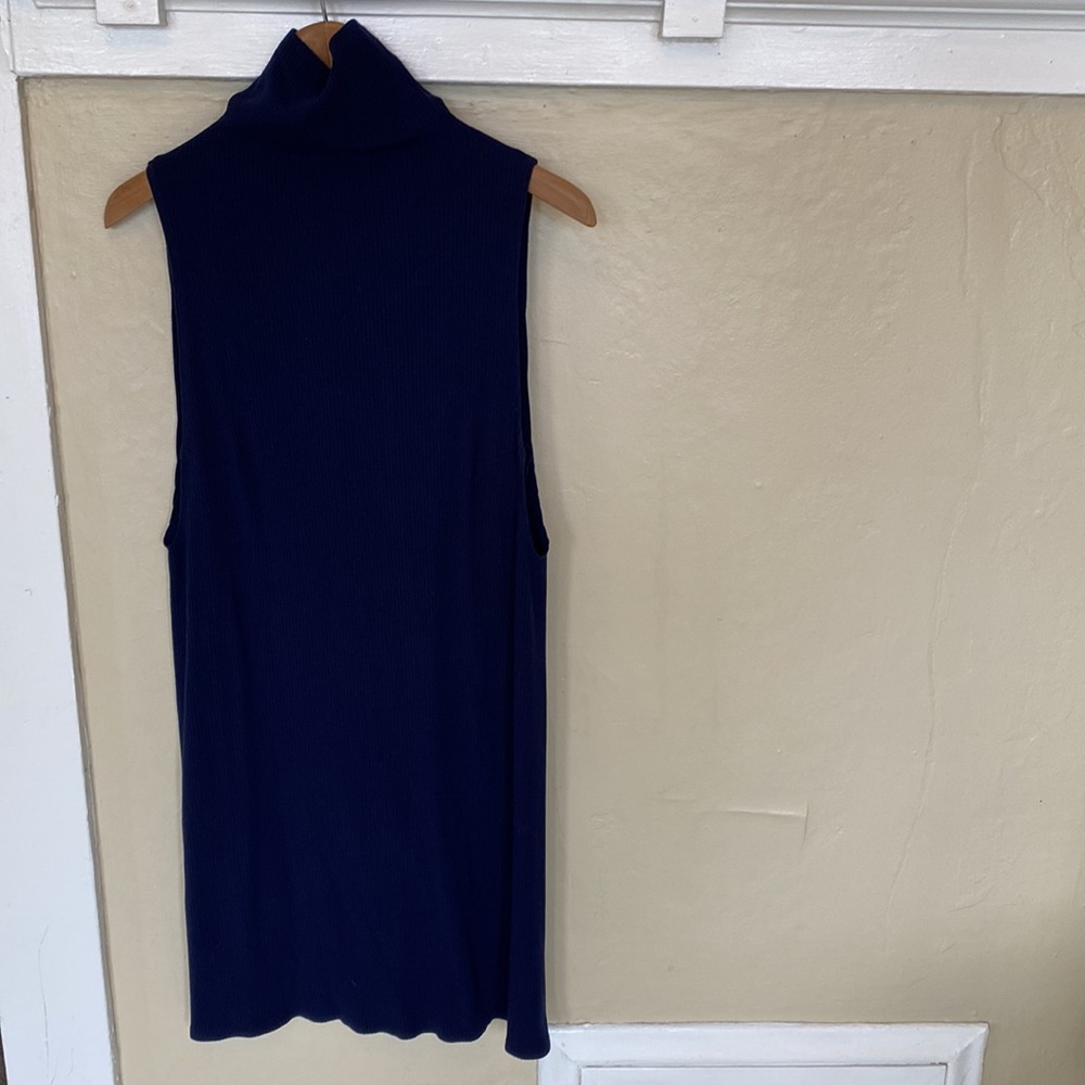 Reformation Cali Navy Ribbed Turtleneck Sleeveless Mini Dress - Picture 3 of 10